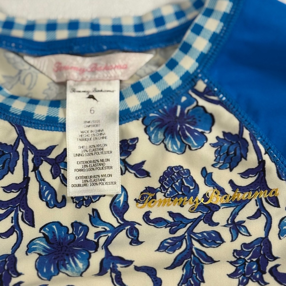 Tommy Bahama Girls Size 6 Blue Floral Long Sleeve Rash Guard Swim Top Casual UPF - Picture 2 of 4